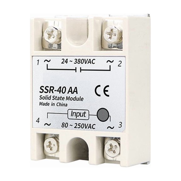 SSR-40AA 40A Solid State Relay Module, 1-Unit Pack, 80-250VAC Input, 24-380VAC Output, Single-Phase for PID Control