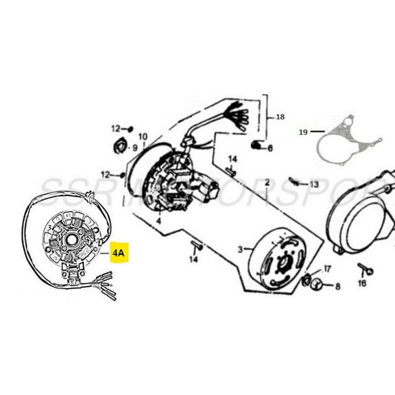 SSR OEM Pitbike Stator Assembly SR125 YX Engines A02910-09-00