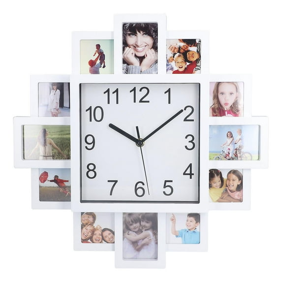 SSRGV 15.35in White Photo Frame Wall Clock DIY Multi Photo Personalized Clock for Home Decor
