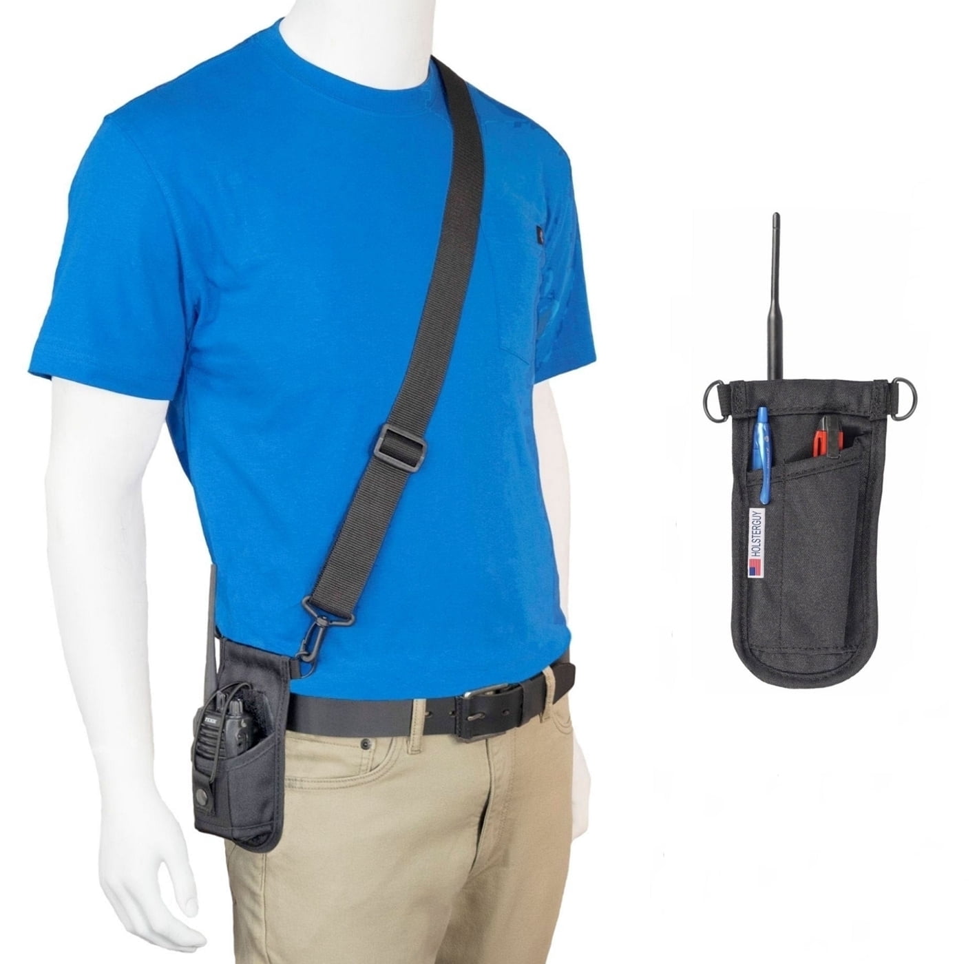 Holsterguy SSRH-500 Shoulder Strap Radio Holster With Adjustable Pouch - Holds Radios 4-3/4" to 8-1/2" Tall - Made in the USA - Black