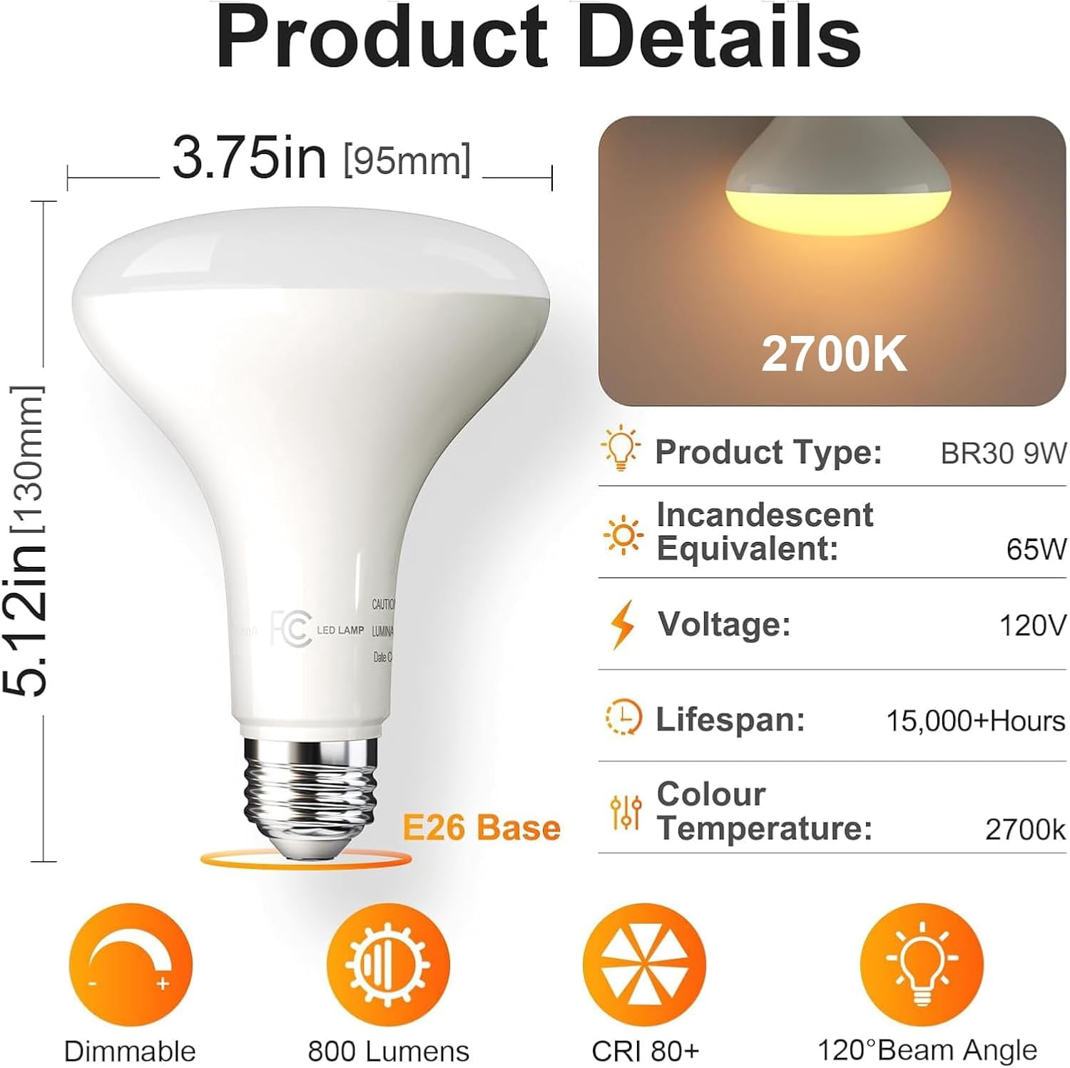 Recess Bulb SSS 12 Pack BR30 Flood Light Bulb Indoor, 65W Equivalent Dimmable Led ...