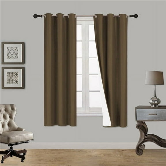 (SSS) 2-PC Brown Solid Blackout Room Darkening Panel Curtain Set, Two (2) Window Treatments of 37" Wide x 63" Length Each Panel