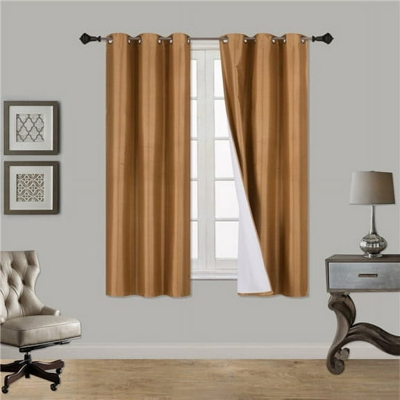 (SSS) 2-PC Gold Solid Blackout Room Darkening Panel Curtain Set, Two (2) Window Treatments of 37" Wide x 63" Length Each Panel