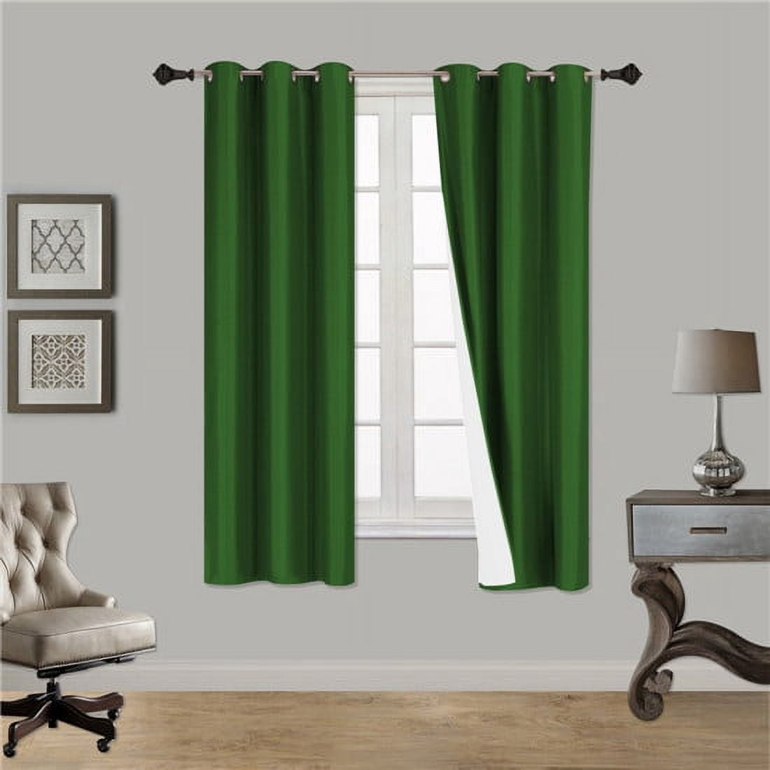 (SSS) 2-PC Hunter Green Solid Blackout Room Darkening Panel Curtain Set, Two (2) Window Treatments of 37" Wide x 63" Length Each Panel