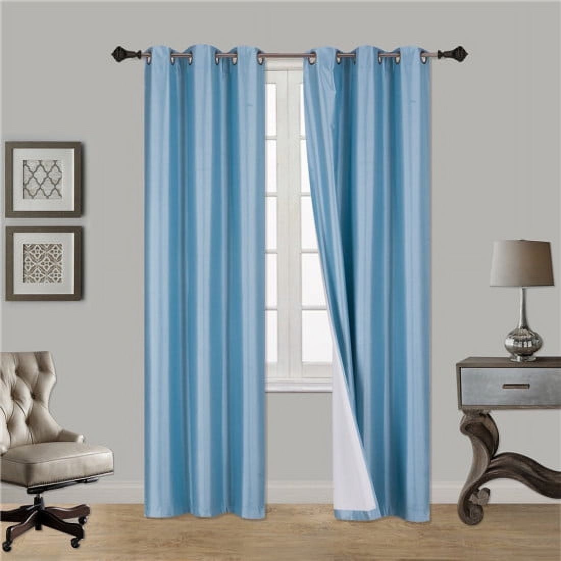 (SSS) 2-PC Light Blue Solid Blackout Room Darkening Panel Curtain Set, Two (2) Window Treatments of 37" Wide x 84" Length Each Panel
