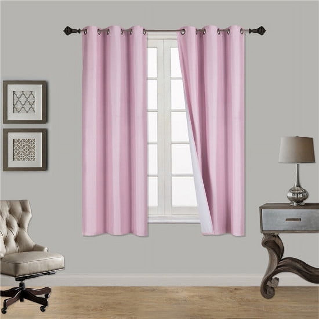 (SSS) 2-PC Pink Solid Blackout Room Darkening Panel Curtain Set, Two (2) Window Treatments of 37" Wide x 63" Length Each Panel
