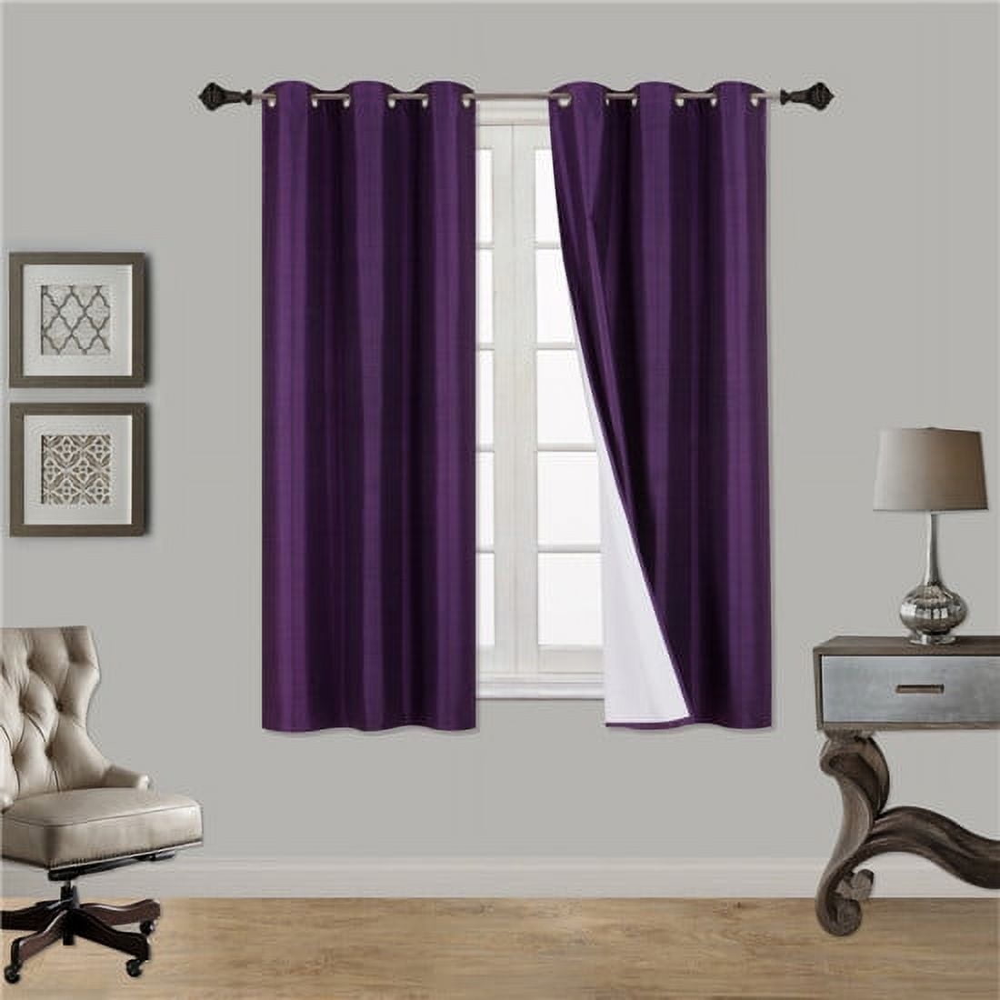 (SSS) 2-PC Purple Solid Blackout Room Darkening Panel Curtain Set, Two (2) Window Treatments of 37" Wide x 63" Length Each Panel
