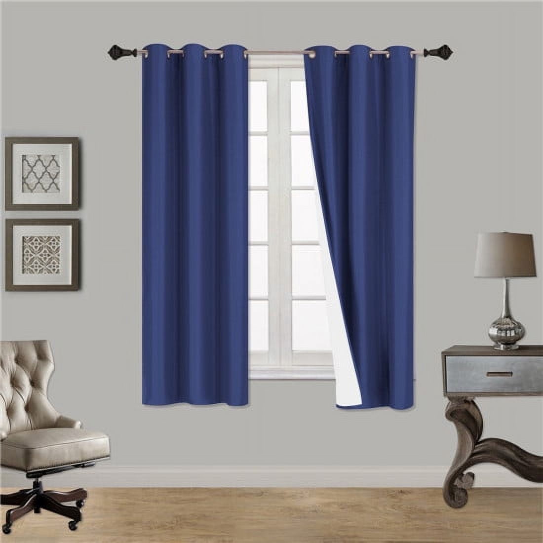 (SSS) 2-PC Royal Blue Solid Blackout Room Darkening Panel Curtain Set, Two (2) Window Treatments of 37" Wide x 63" Length Each Panel