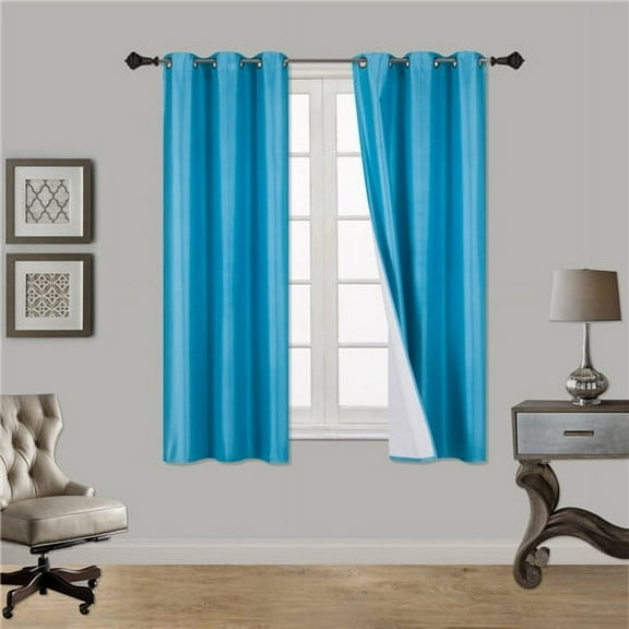 (SSS) 2-PC Turquoise Solid Blackout Room Darkening Panel Curtain Set, Two (2) Window Treatments of 37" Wide x 63" Length Each Panel
