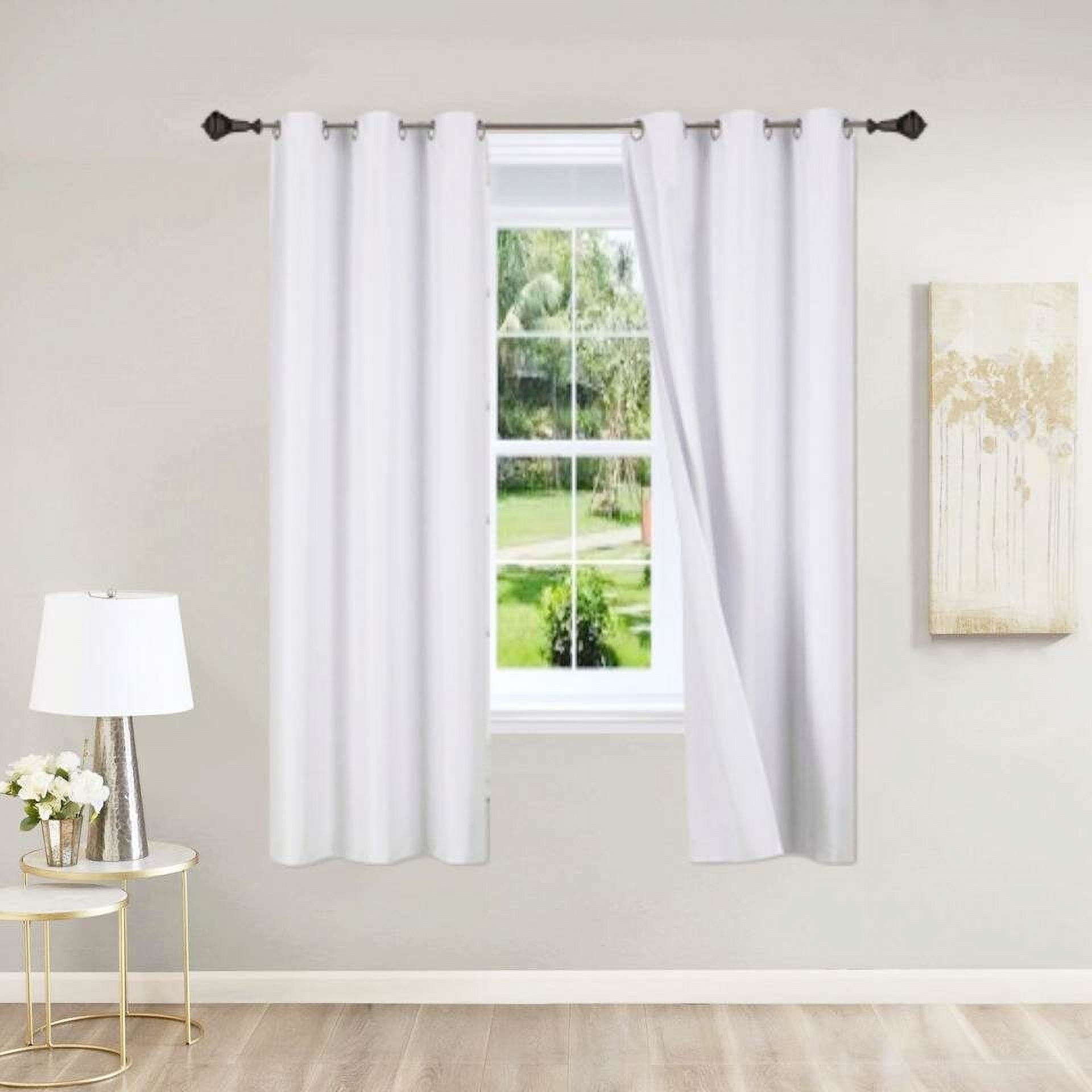 (SSS) 2-PC White Solid Blackout Room Darkening Panel Curtain Set, Two (2) Window Treatments of 35" Wide x 63" Length Each Panel