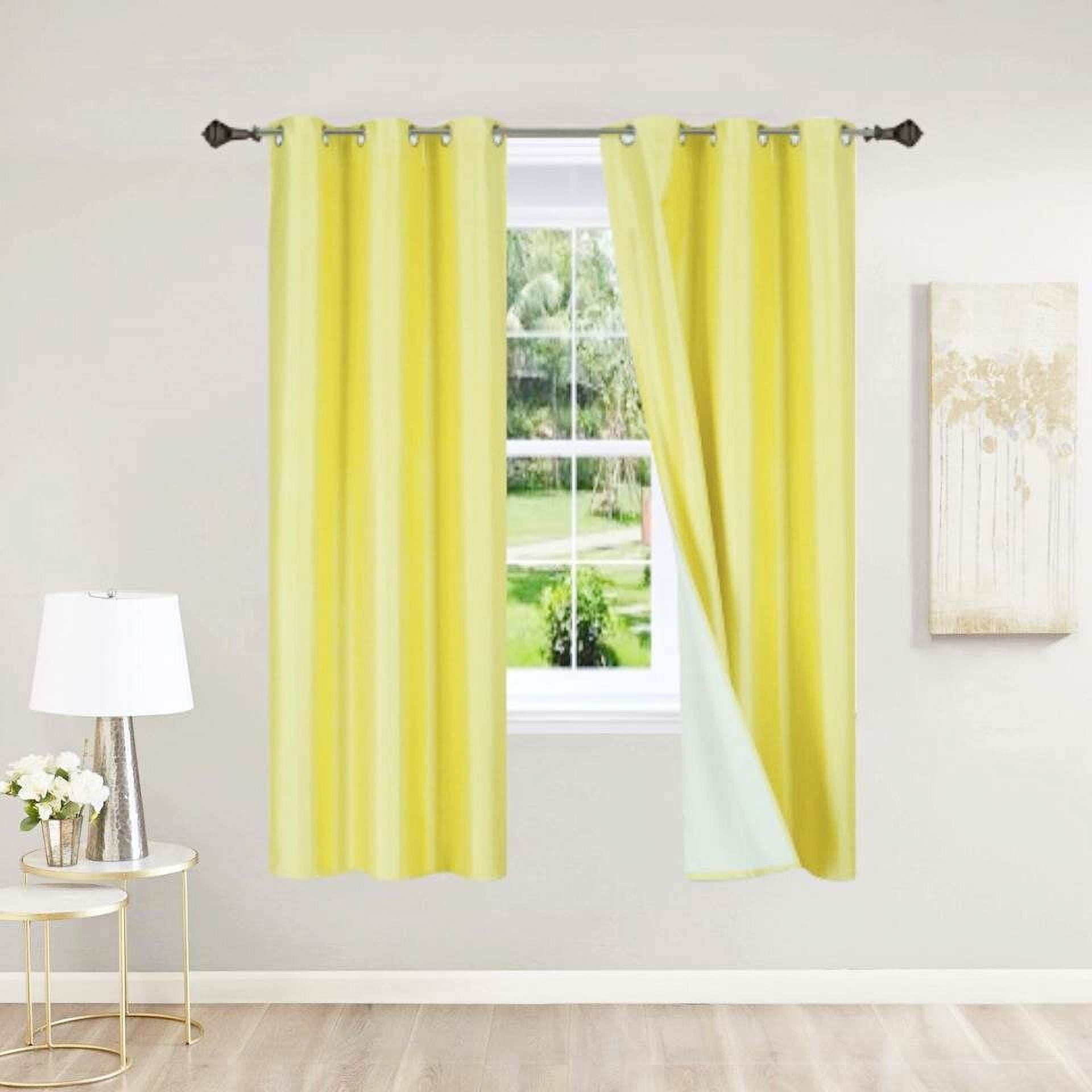 (SSS) 2-PC Yellow Solid Blackout Room Darkening Panel Curtain Set, Two (2) Window Treatments of 37" Wide x 63" Length Each Panel
