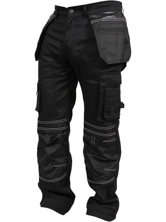SSS Black Pants for Men Construction Decorators Painters Pants Relaxed Fit Double Knee Work Utility Trousers Durable