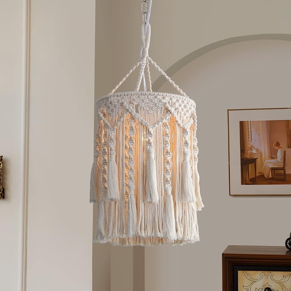 SSS Boho Lamp Shade,Boho Hanging Lamp Handmade Macrame Lamp Shade Plug in Pendant Light,Bohemian Hanging Lights with Plug in Cord Light Fixtures for Boho Bedroom Decor Living Room (Type 3)