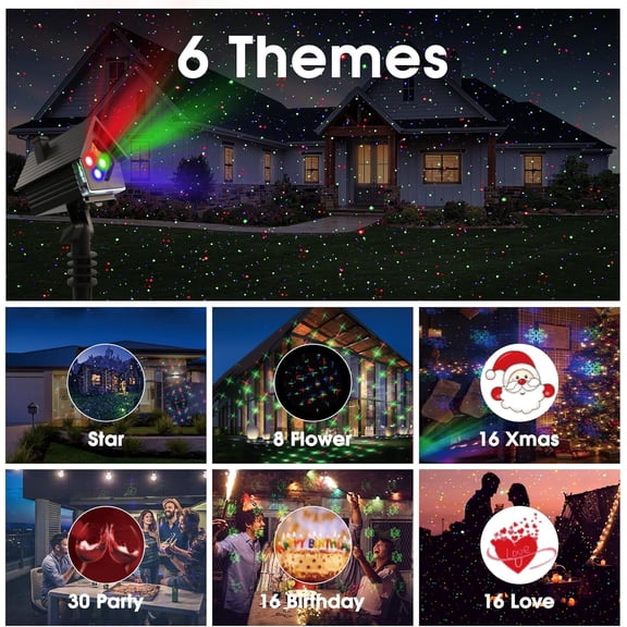 SSS Christmas Projector Lights Outdoor, Christmas Laser Projector Light with 6 Themes, Remote, Speed Control, Timer & Multiple Modes for Christmas, Party, Garden Decoration