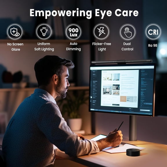SSS Computer Monitor Lamp, Screen Monitor Light Bar for Eye Caring, USB Reading LED Task Lamp with Auto-Dimming, Dimmable Light Bar, Touch Control, No Glare Space Saving Home Office Desk Lamps