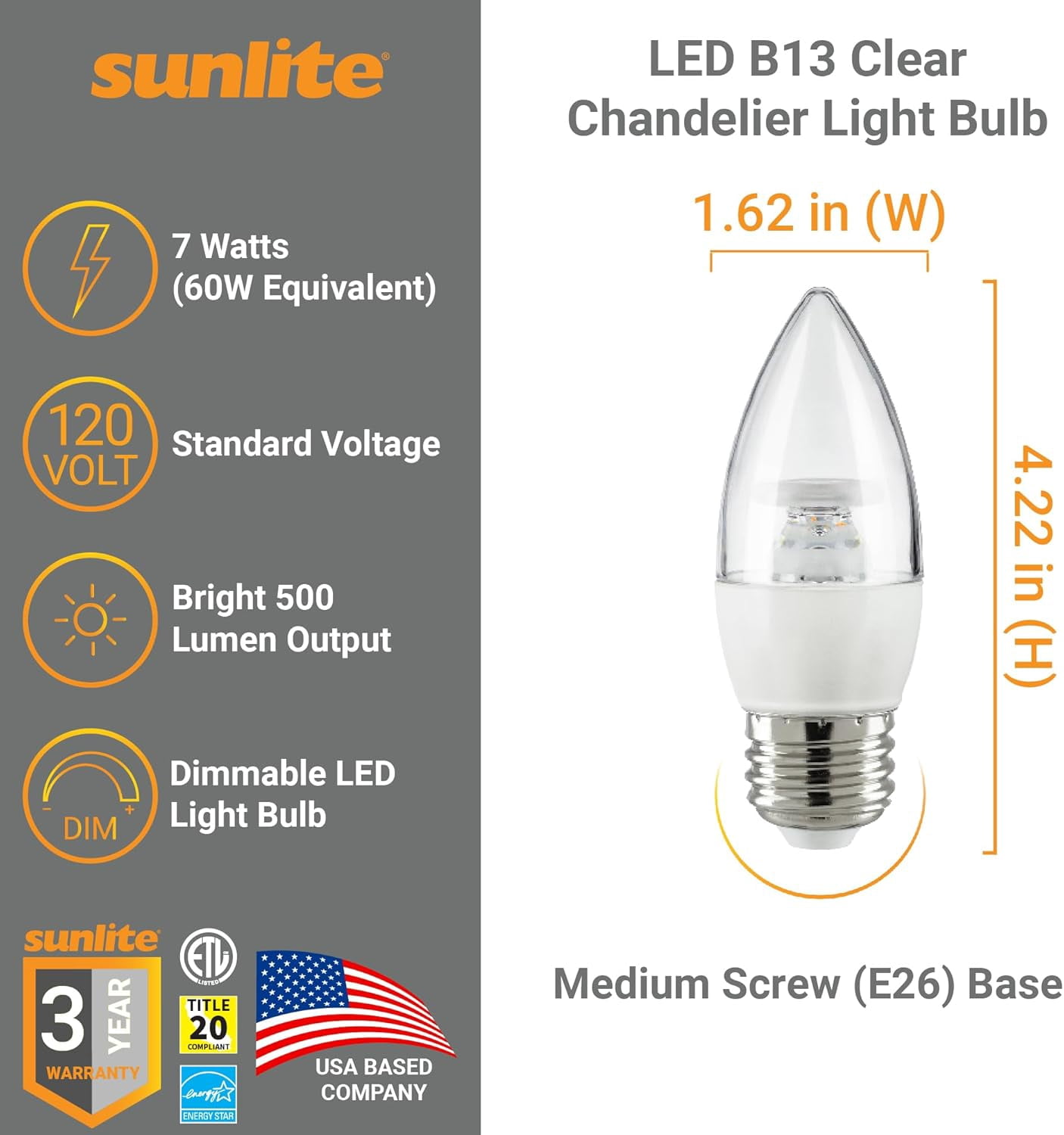 Led B13 Profile SSS LED B13 Torpedo Decorative Chandelier Light Bulb, 7 Watts (60W ...