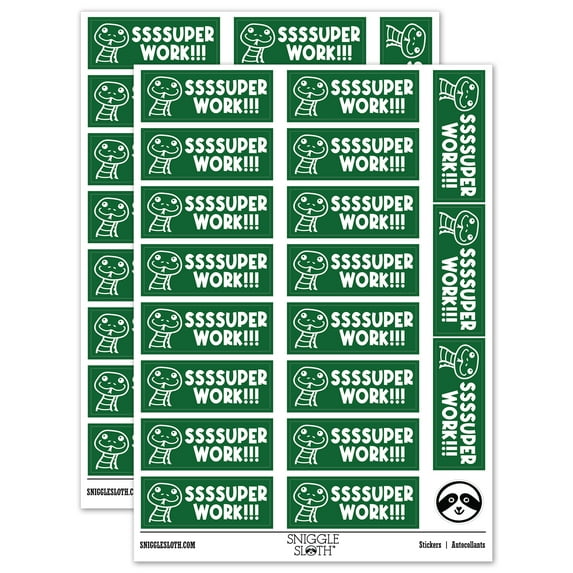 SSSSuper Super Work Snake Teacher Student School Sticker Set - Dark Green - Gloss Finish - 2.00" Large