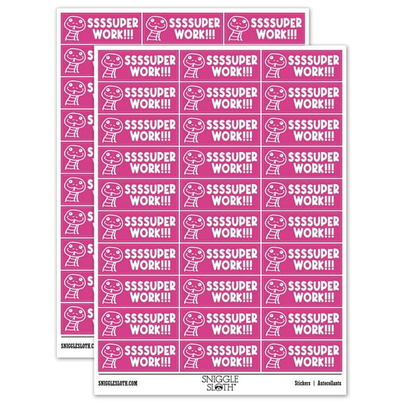 SSSSuper Super Work Snake Teacher Student School Sticker Set - Hot Pink - Gloss Finish - 1.75" Medium