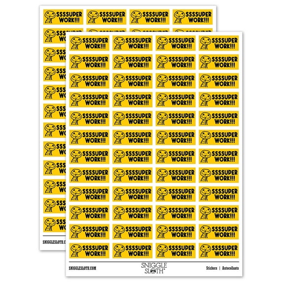 SSSSuper Super Work Snake Teacher Student School Sticker Set - Yellow - Gloss Finish - 1.25" Mini