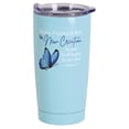 thumbnail image 1 of SSTUMT-100 Butterfly - Christ The New Creation - 2 Corinthians 5:17 - 20 Ounce Sky Blue Stainless Steel and Plastic Insulated Travel Mug with Lid, 1 of 1