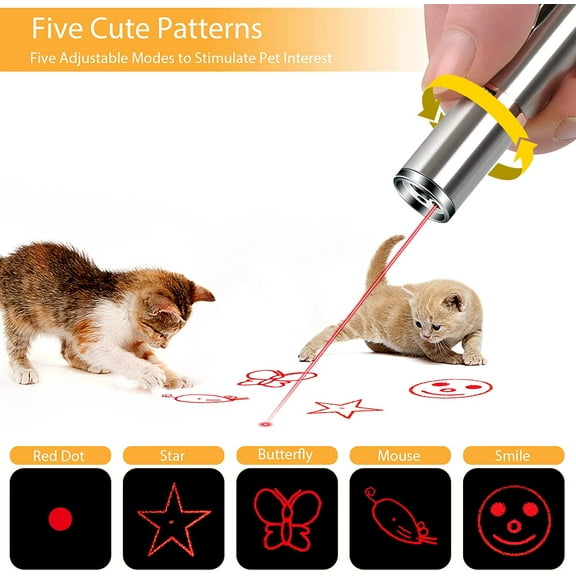 SSUPSHYLIF Cat Laser Pointer Toy Rechargeable,Interactive Toy for Cat Kitten Dog with a Mouse Toy,Silver