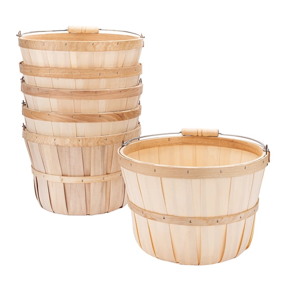 SSWBasics 1 Peck Wooden Basket with Handle Set of 3 Apple Picking Baskets