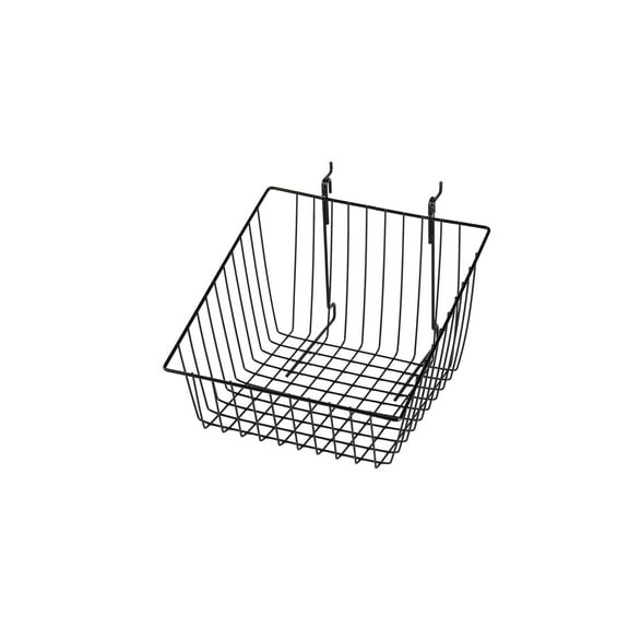 SSWBasics 12" x 12" x 8" Black Mini Grid Basket with 4 inch Slanted Front Lip for Slatwall & Wire Grid