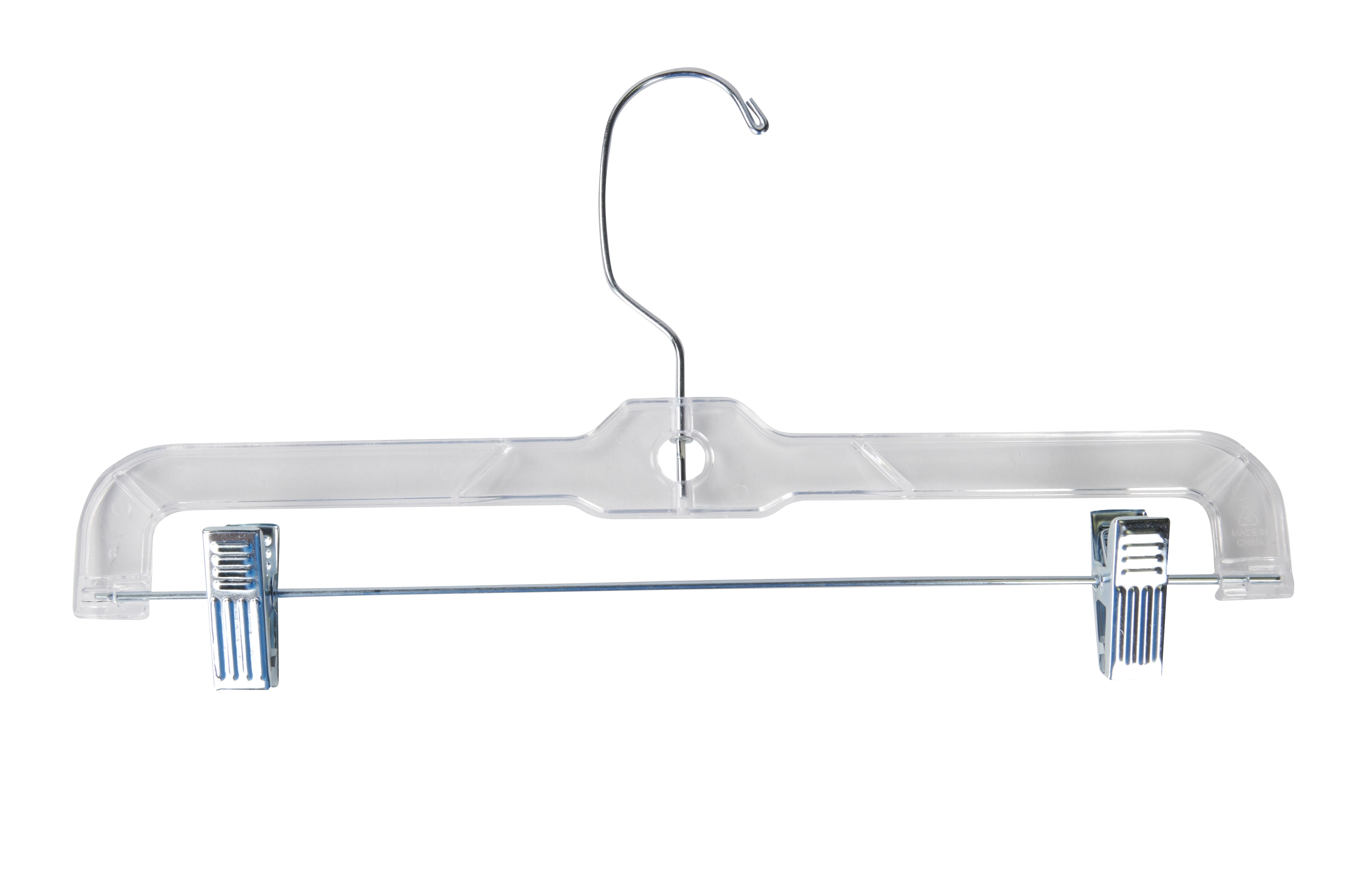 SSWBasics  14 Inch Clear Plastic Skirt Hangers and Pants Hangers with Clips - Pack of 20 Durable Hangers with Clips for Skirts and Pants