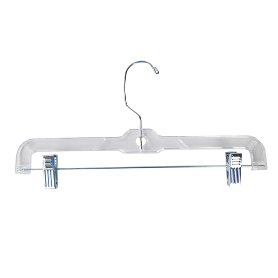 SSWBasics 14 Inch Clear Plastic Skirt Hangers and Pants Hangers with Clips - Pack of 20 Durable Hangers with Clips for Skirts and Pants
