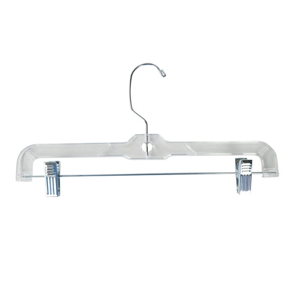 SSWBasics 14 Inch Clear Plastic Skirt Hangers and Pants Hangers with Clips - Pack of 20 Durable Hangers with Clips for Skirts and Pants