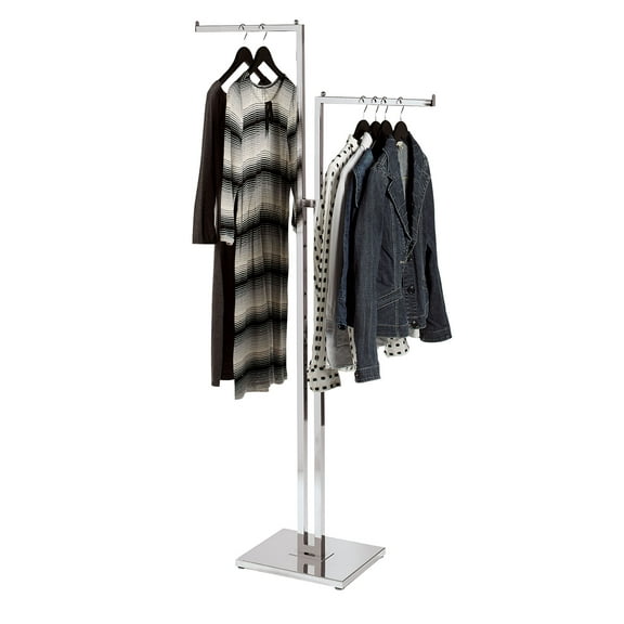 SSWBasics 2-Way Clothing Rack - Adjustable Chrome Garment Rack with Straight Arms - Sleek  Sturdy  and Durable Hanging Racks for Clothes - Ideal for Retail  Boutique  and Thrift Spaces