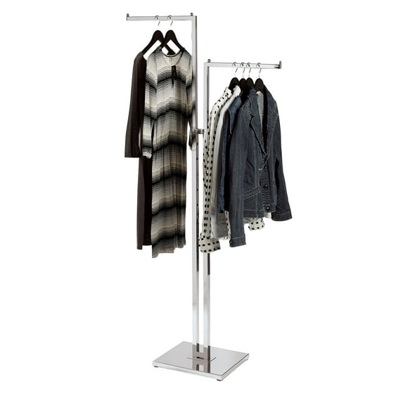 SSWBasics 2-Way Clothing Rack - Adjustable Chrome Garment Rack with Straight Arms - Sleek Sturdy and Durable Hanging Racks for Clothes - Ideal for Retail Boutique and Thrift Spaces