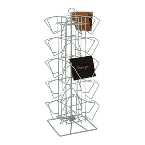 SSWBasics 20-Pocket Rotating Countertop Postcard Rack - 25H x 12D - White Metal Postcard Display Stand - Durable and Sturdy Tabletop Countertop Post Card Holder Display Stand for Postcard Display