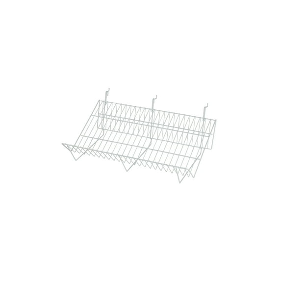 SSWBasics 24" x 12" x 6" White Downslope Grid Shelf for Slatwall & Wire Grid