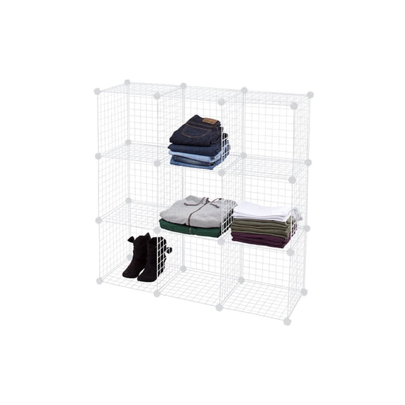 SSWBasics 3 x 3 Mini White Wire Grid Unit with Back - 9 Cubes per Set