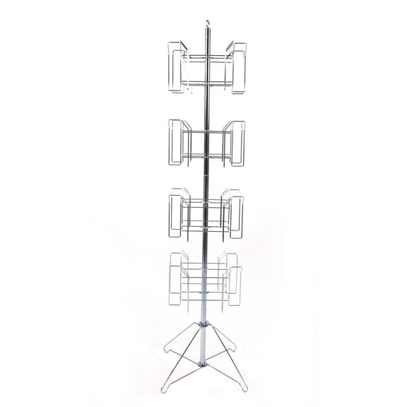 SSWBasics 4-Tier Chrome Rotating Standing Literature Rack - 64'H x 16"D - 16 Pockets Total