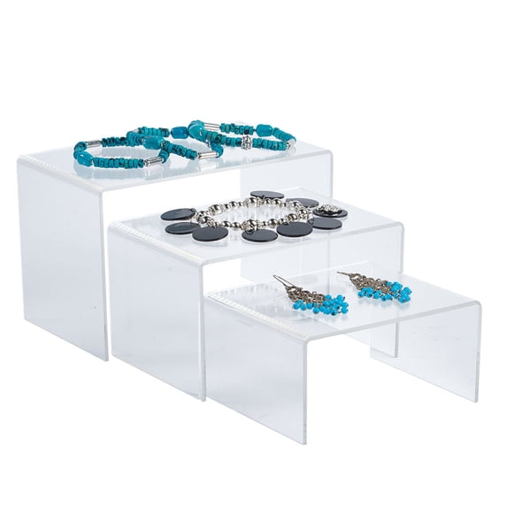 SSWBasics 4 inch Rectangular Nesting Clear Acrylic Display Risers - Acrylic Riser for Display - Clear Rectangular 4-Inch Acrylic Risers Display Stands - Set of 3 Nesting Acrylic Risers