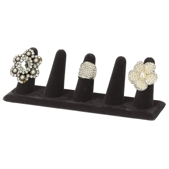 SSWBasics 5-Finger Black Velvet Ring Display (8"L x 2"W x 2 1/4H )