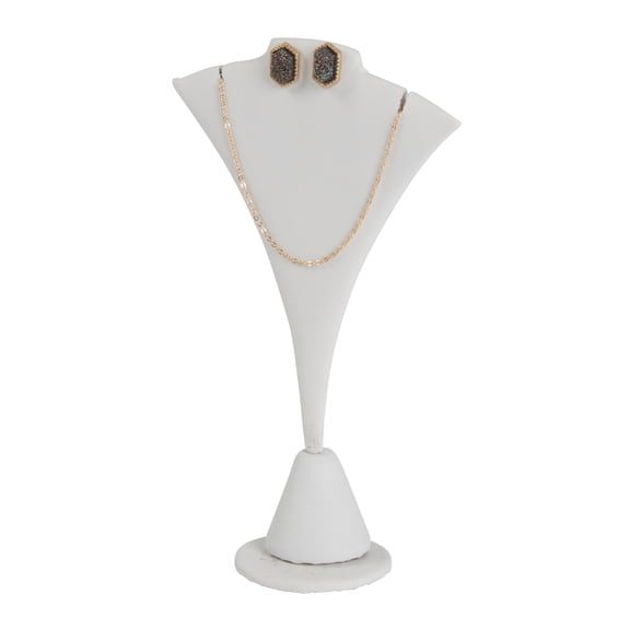 SSWBasics 6 in Fan-Shaped White Faux Leather Earring/Necklace Display