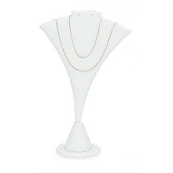 SSWBasics 6 inch Fan-Shaped White Faux Leather Earring/Necklace Display Stand- Jewelry