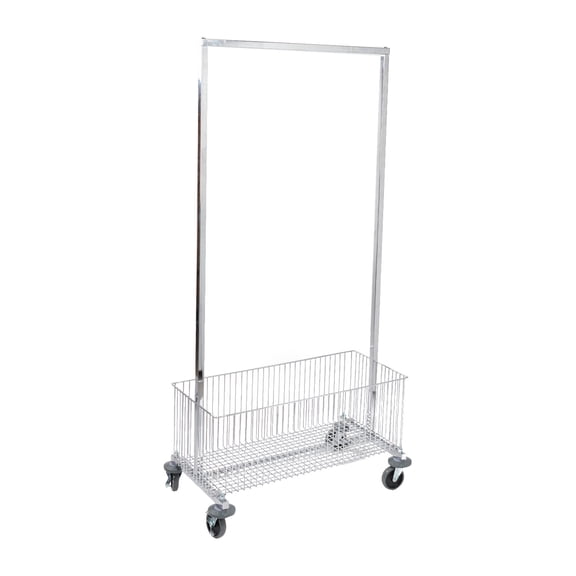 SSWBasics Adjustable Stocking Rack with Basket - 34"L x 20"W x 70"H - Perfect for Retail Restocking and Fitting Room Overflow
