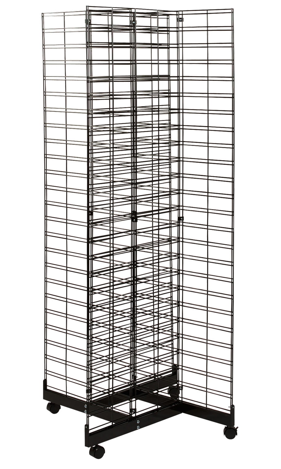 Tabletop Grid Rack SSWBasics Black 4-Way Slat Grid Tower With Base and Casters- Black Wire ...