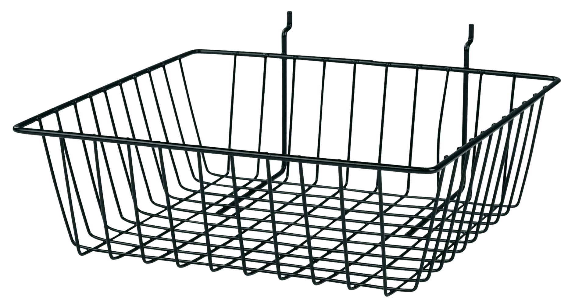 SSWBasics Black Mini Wire Grid Basket for Slatwall or Pegboard - 12''L x 12''W x 4"D - Set of 2
