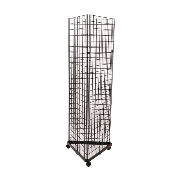 SSWBasics Black Triangle Wire Grid and Grid Wall Tower with Base and Casters - Black Metal