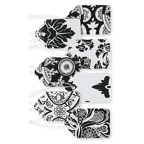 SSWBasics Boutique Designer Black and White Lace Paper Price Tags with String Attached - 1