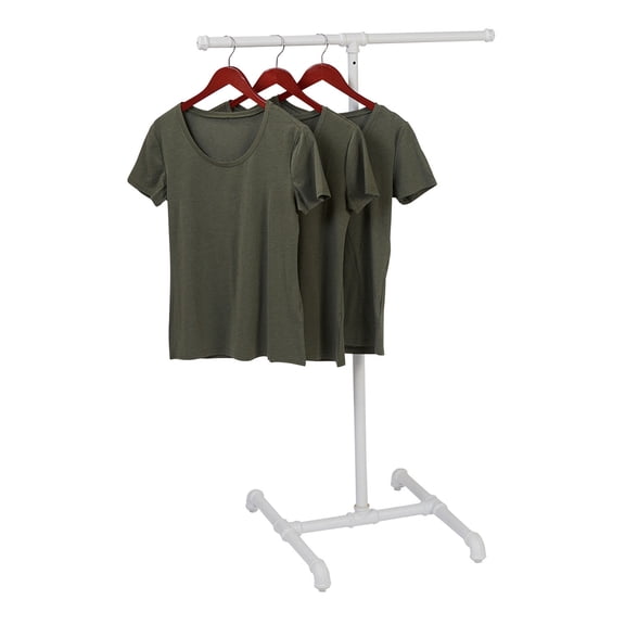 SSWBasics Boutique White Pipe 2-Way Clothing Rack with Straight Arms - 48"-72"H x 18" x 24"W