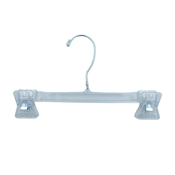 SSWBasics Break-Resistant 10 Inch Skirt Hanger Case of 100 - Clear Plastic Clip Hangers for Pants Durable and Reliable Storage Solution