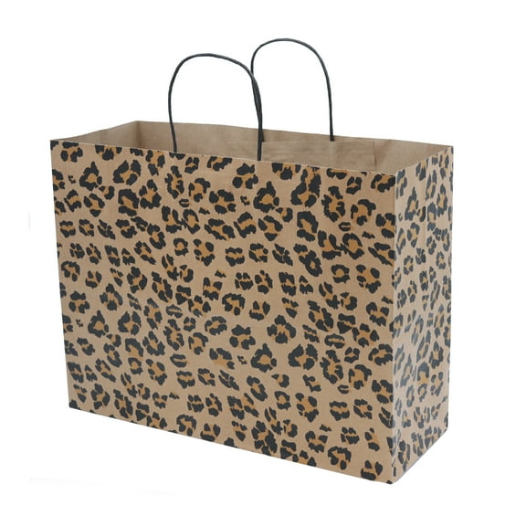 SSWBasics Brown Leopard Paper Shopping Bags - (16L x 6D x 12 H) Case of 100