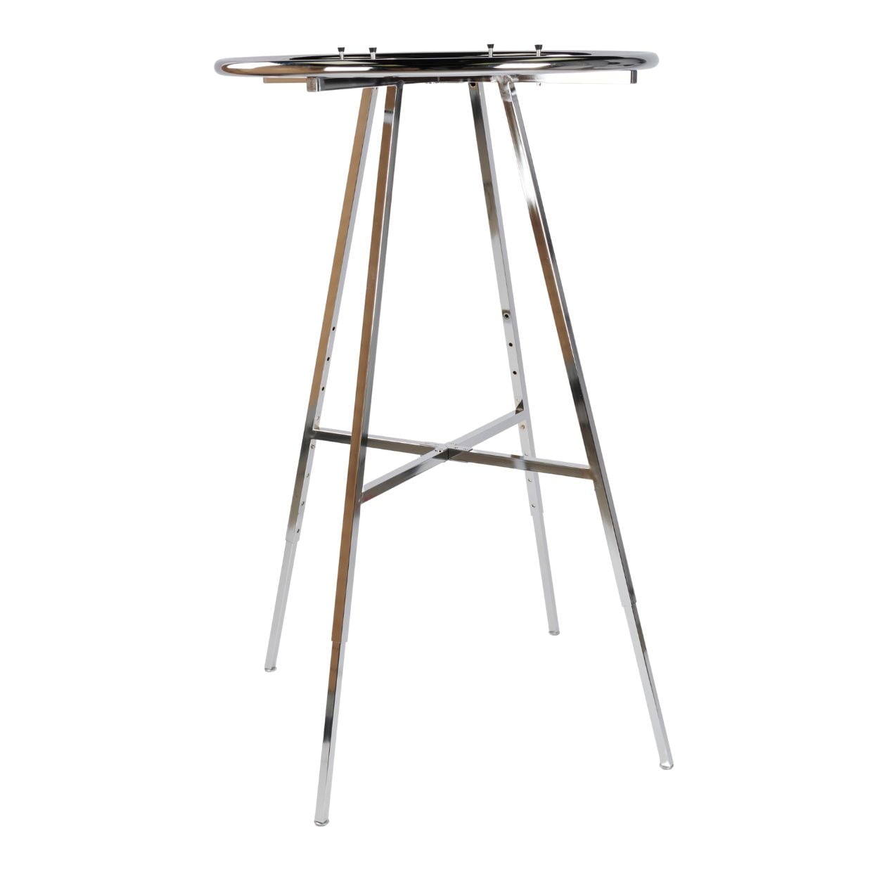 SSWBasics Chrome Round Clothing Rack (36" Diameter 48"-72"H 3" Increments) - With Push Button Adjustable Legs - Round Garment Rack for Retail Thrift and Consignment Shops