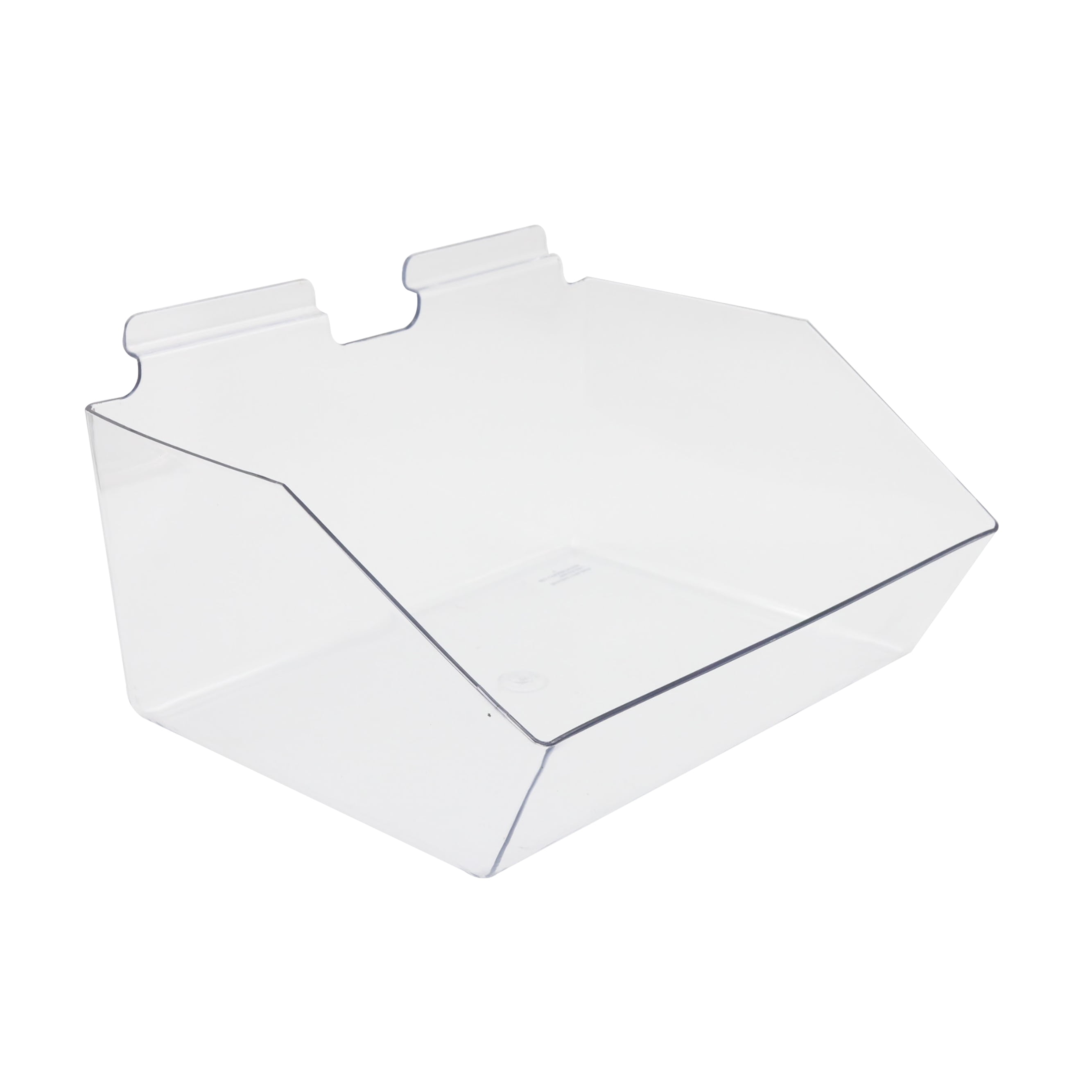 SSWBasics Clear Plastic Dump Bin for Slatwall (Set of 2) - 12" x 5.5" x 9.5" - Retail Display Organizer - Perfect for Retail Stores Shops and Merchandising Display